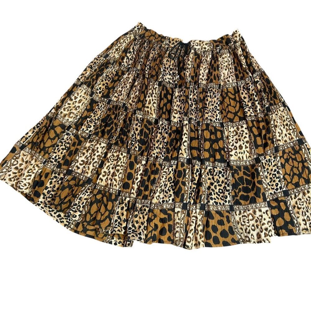 24 Karat Vintage 90s Skirt Cheetah Leopard Patchwork Print Free Size Crinkle